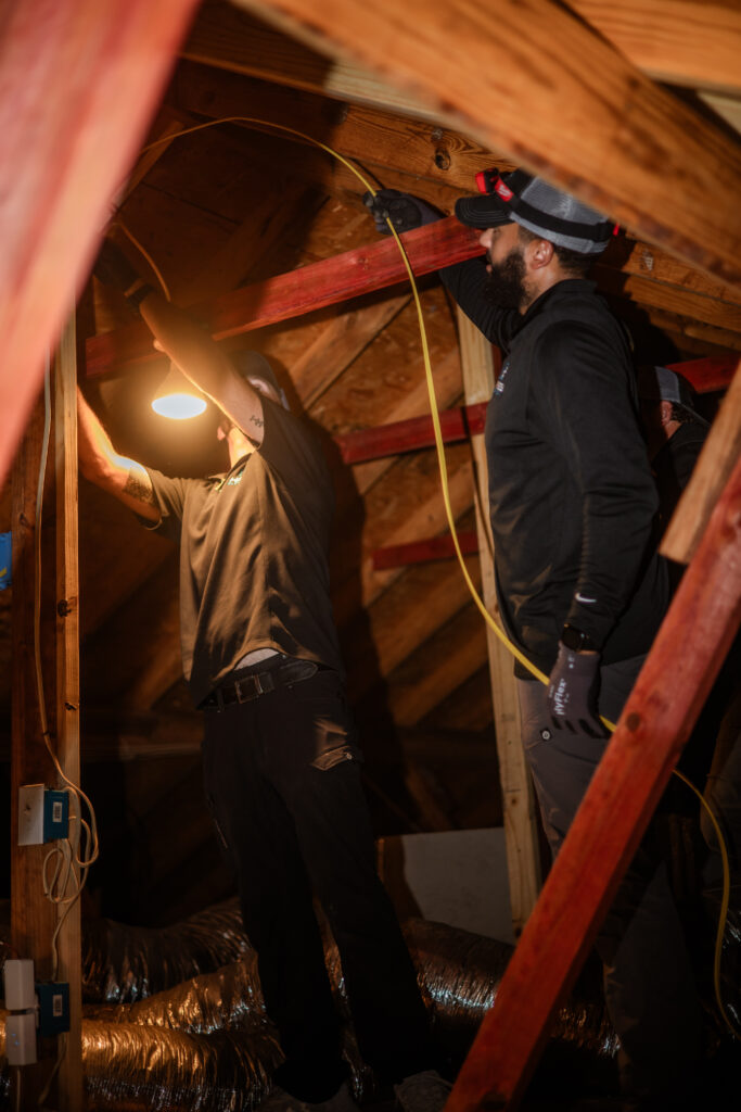 Our skilled electricians expertly install new electrical wiring and boxes in an attic, ensuring safe and reliable power.