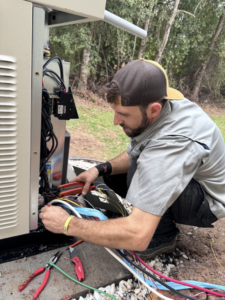 Our skilled electricians expertly connect wiring for a reliable generator installation at a Lake Charles property.